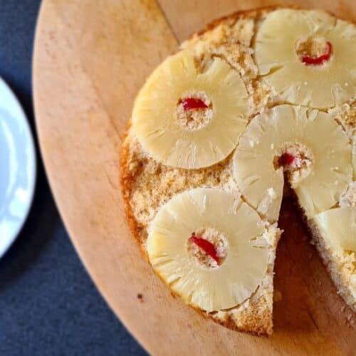 Spiced pineapple upside-down cake, ready to serve