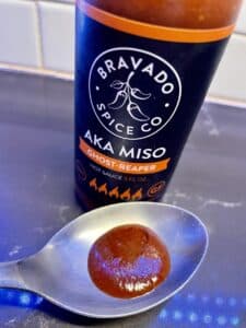 Aka Miso Ghost-Reaper Hot Sauce on a spoon