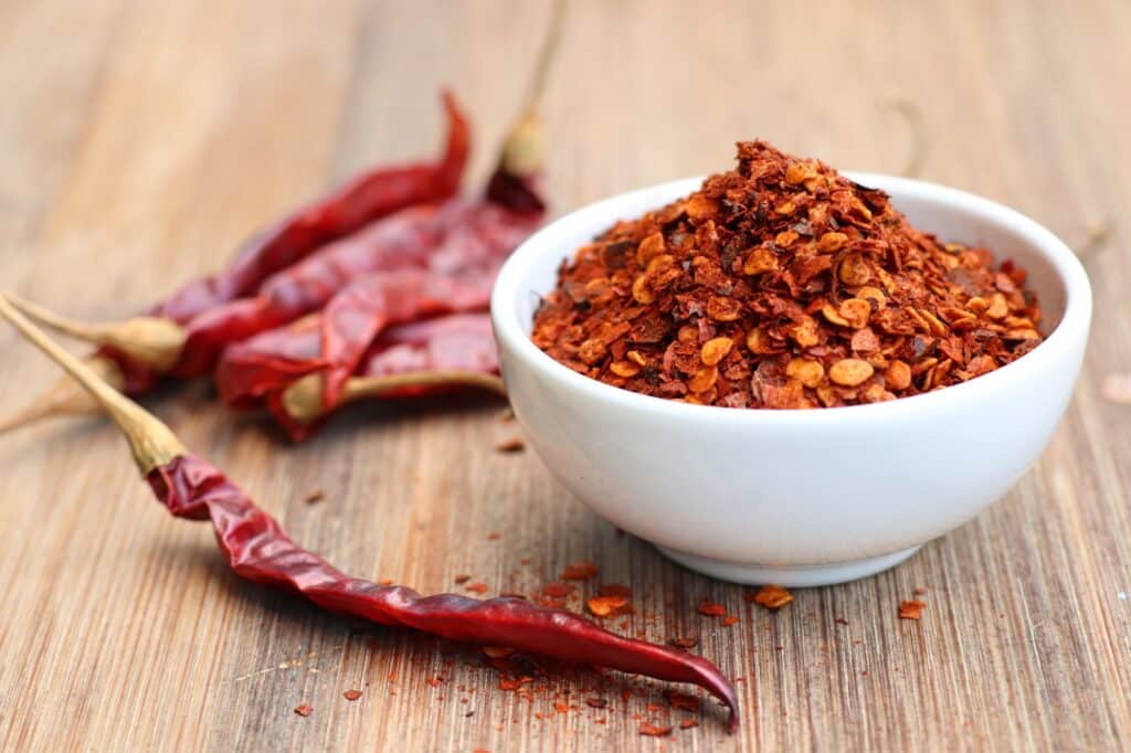 Dried cayenne pepper and red pepper flakes