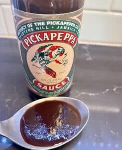 Pickapeppa Hot Sauce on a spoon